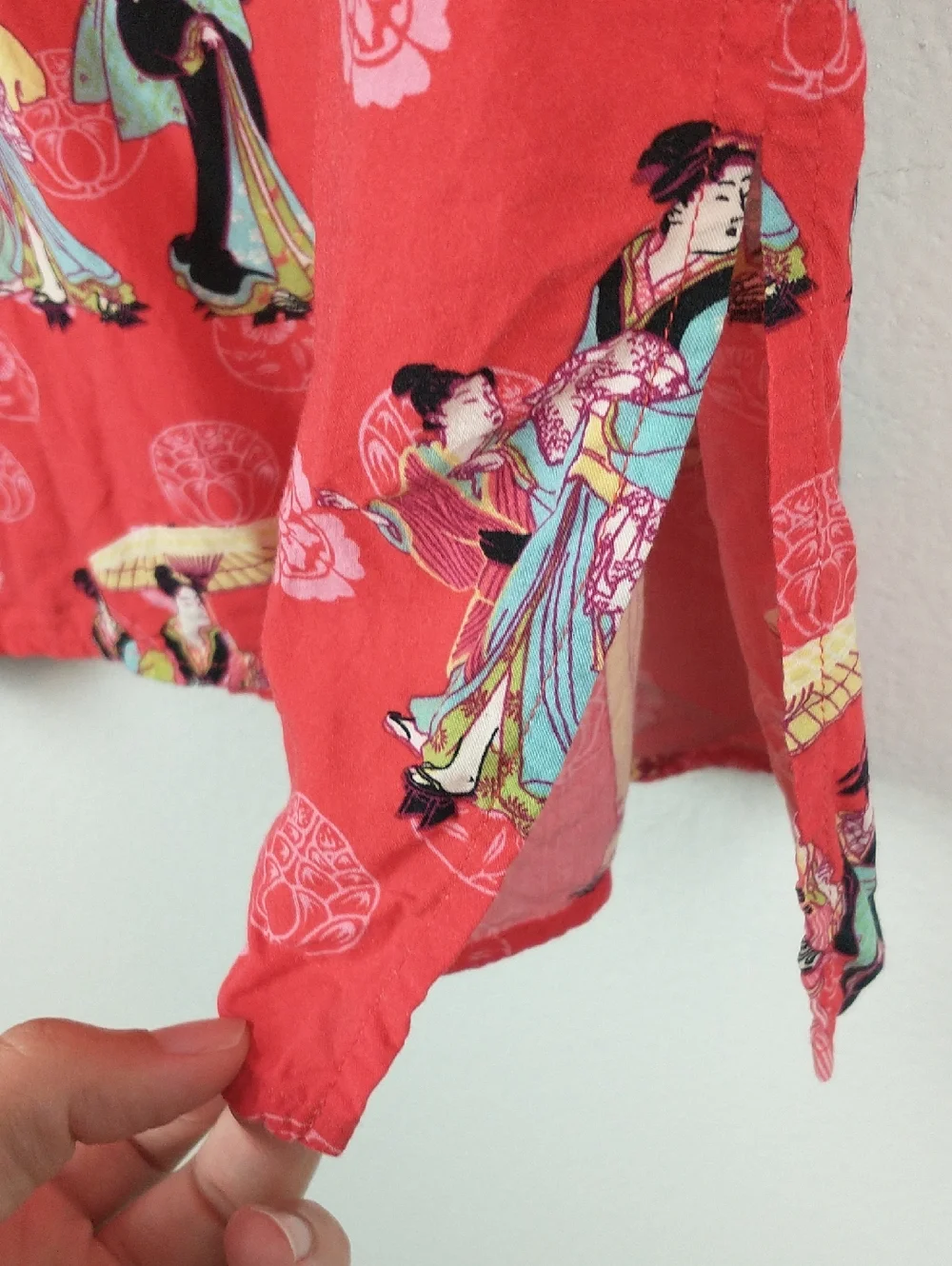 Natori Asian Print Novelty Pajama Set Womens Small Red Top Pants Geisha